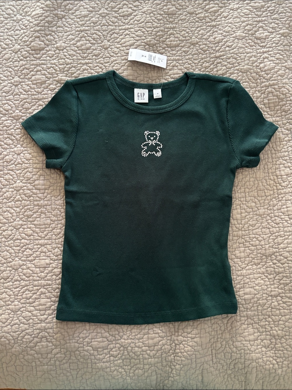 GAP Dark Green Short Sleeve Tee with Rhinestone Bear